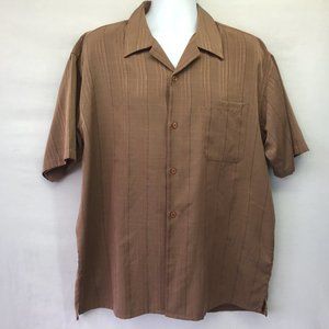 Damante Men's Shirt Brown Short Sleeve Button Up Striped Pocket Side Slits XL